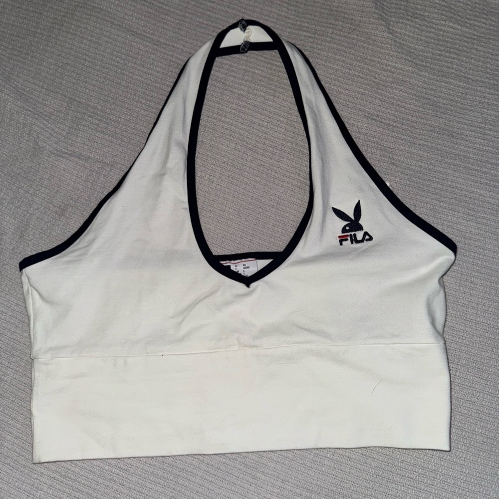 FILA X PLAYBOY Women’s Madeline Plain Halter Top Marshmallow Size L